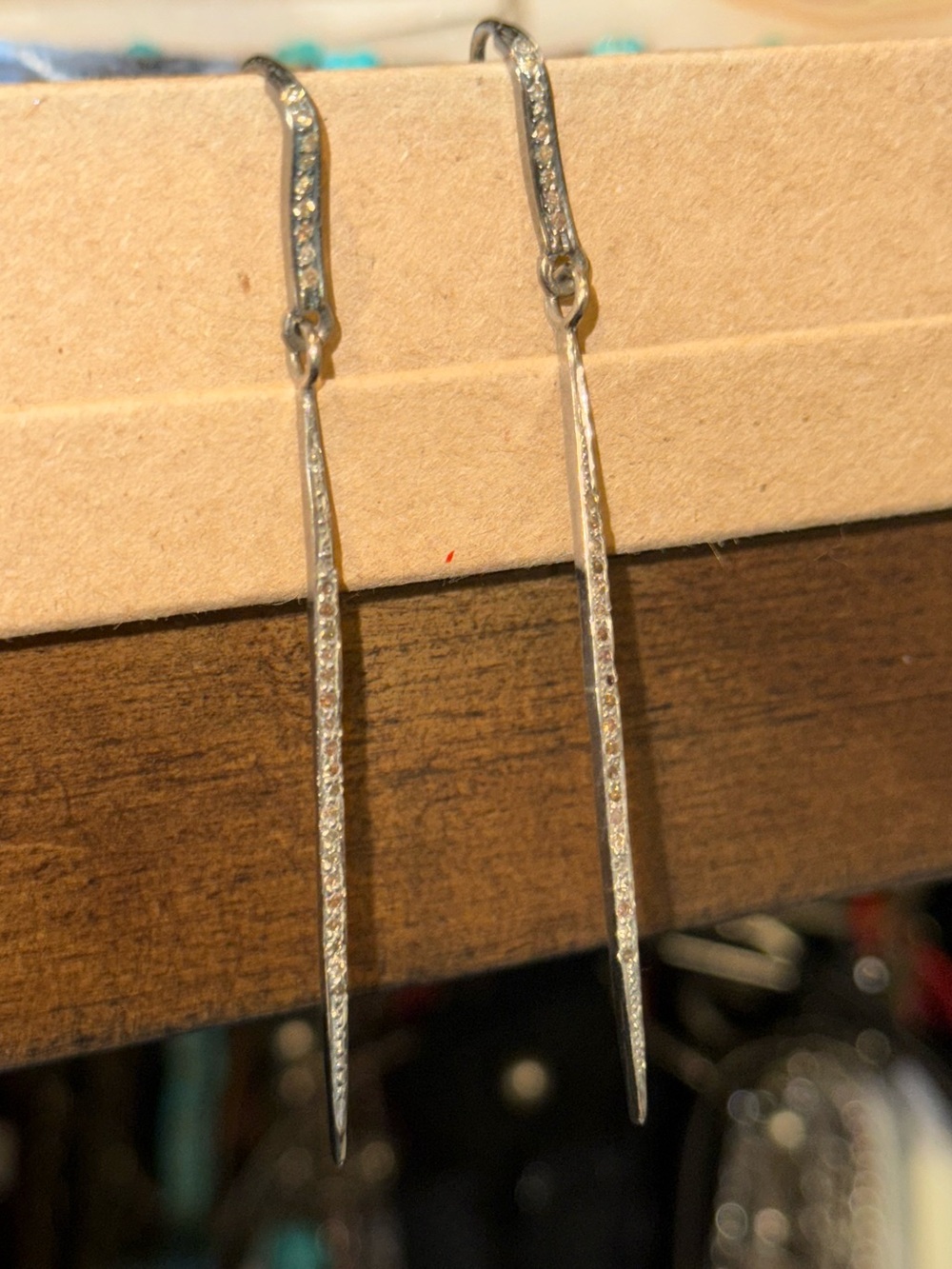 Like New Jennifer Lyon Sterling and diamond bar earrings - Picture 4 of 8